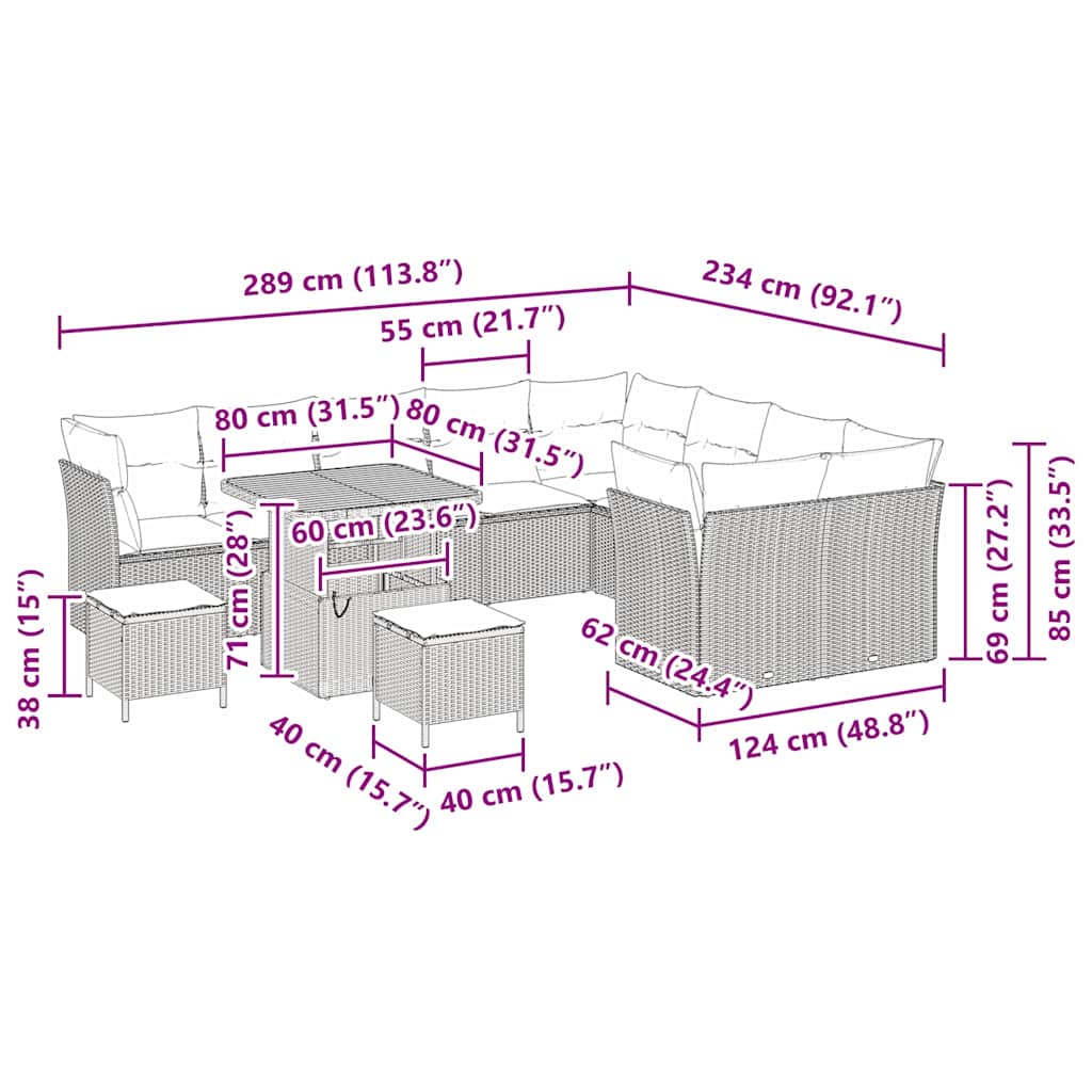 Gartensofa-set 12 pcs Schwarz Poly-Rattan