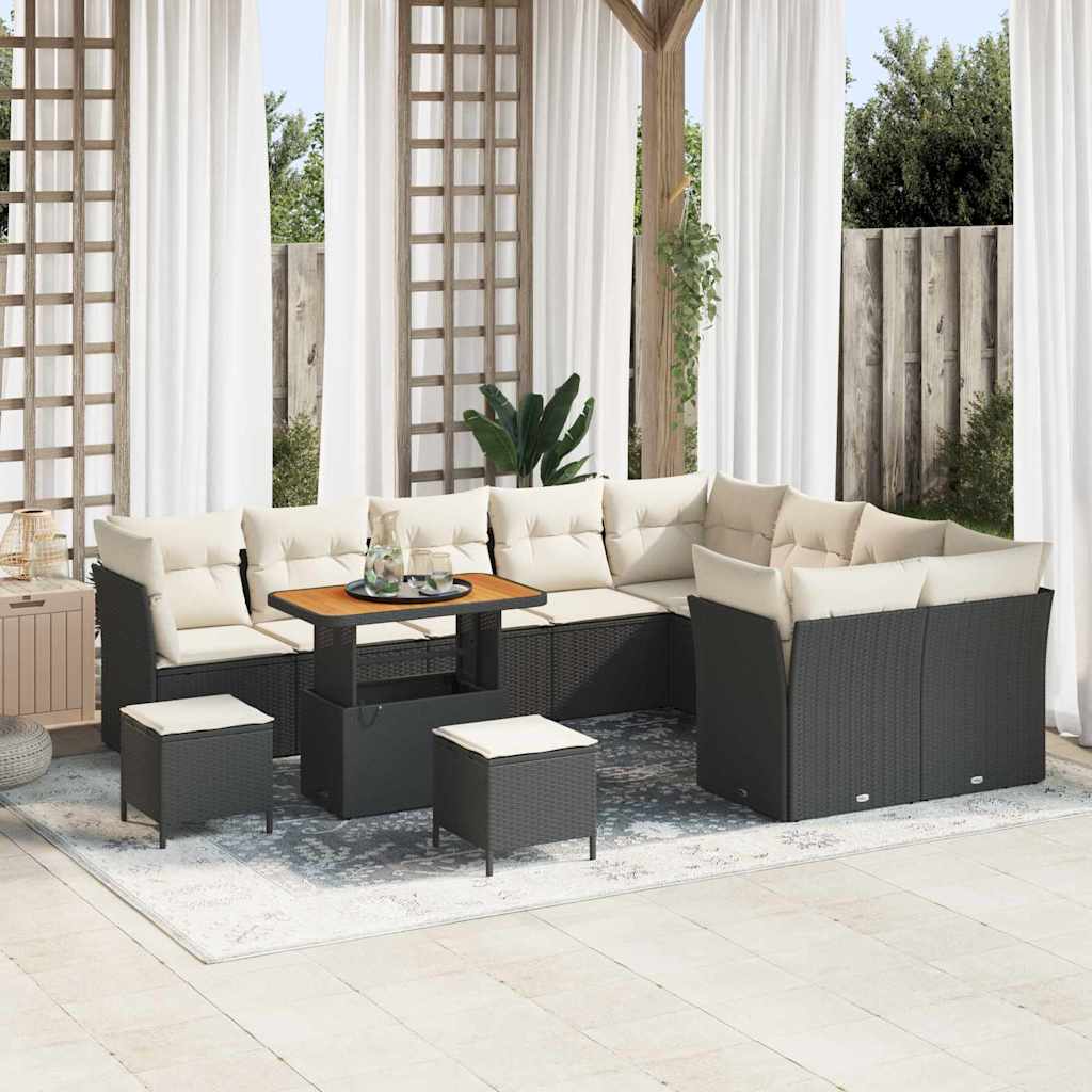 Gartensofa-set 12 pcs Schwarz Poly-Rattan