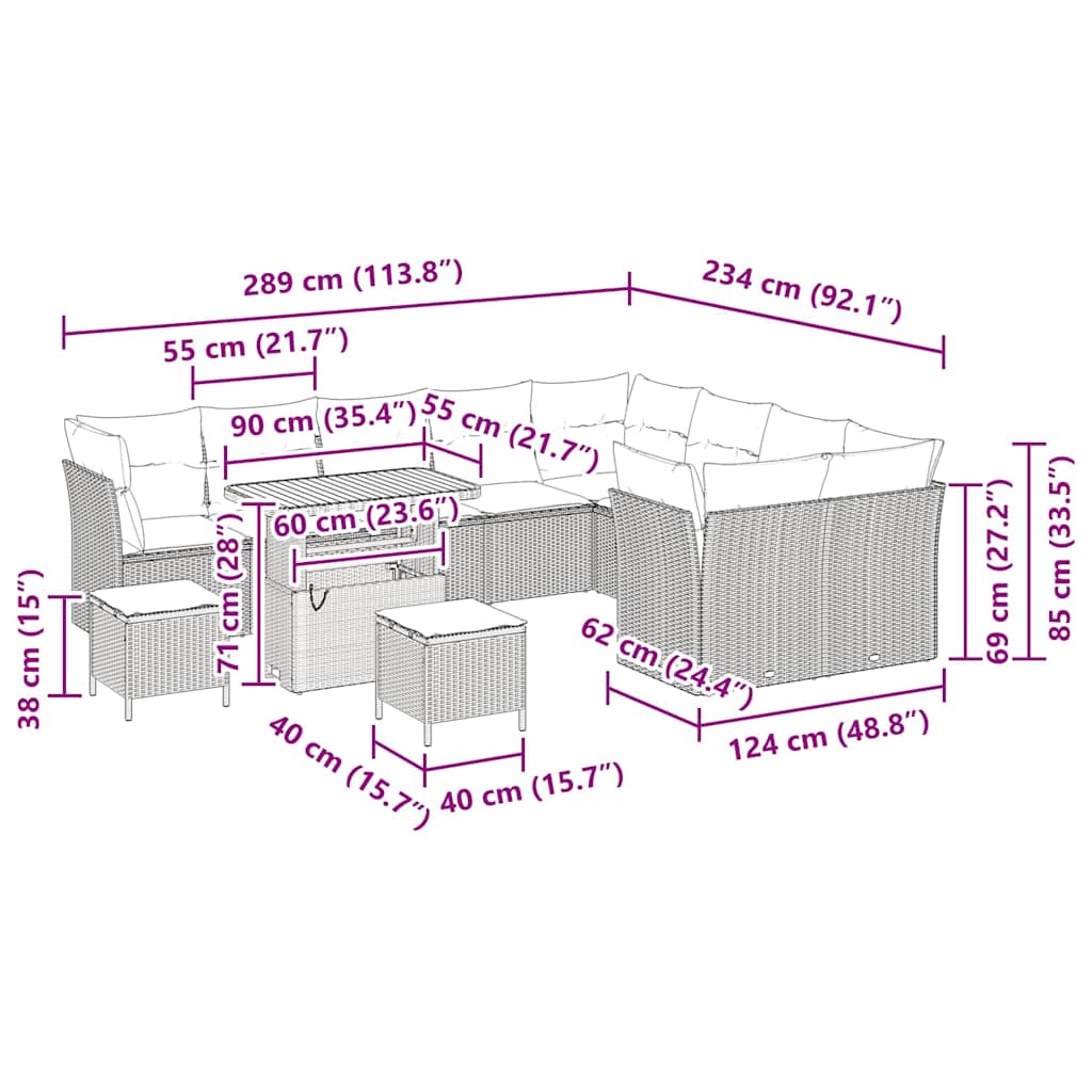 Gartensofa-set 12 pcs Beige Poly-Rattan