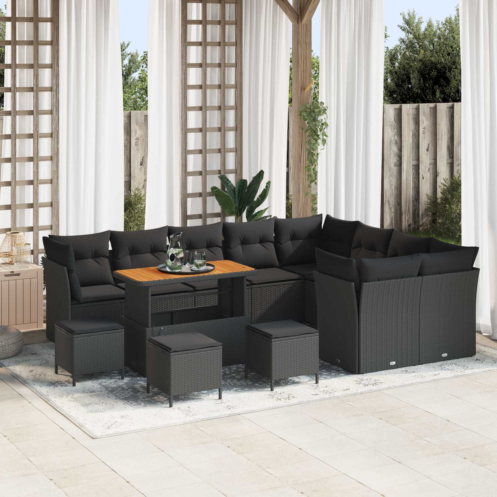 Gartensofa-set 13 pcs Schwarz Poly-Rattan