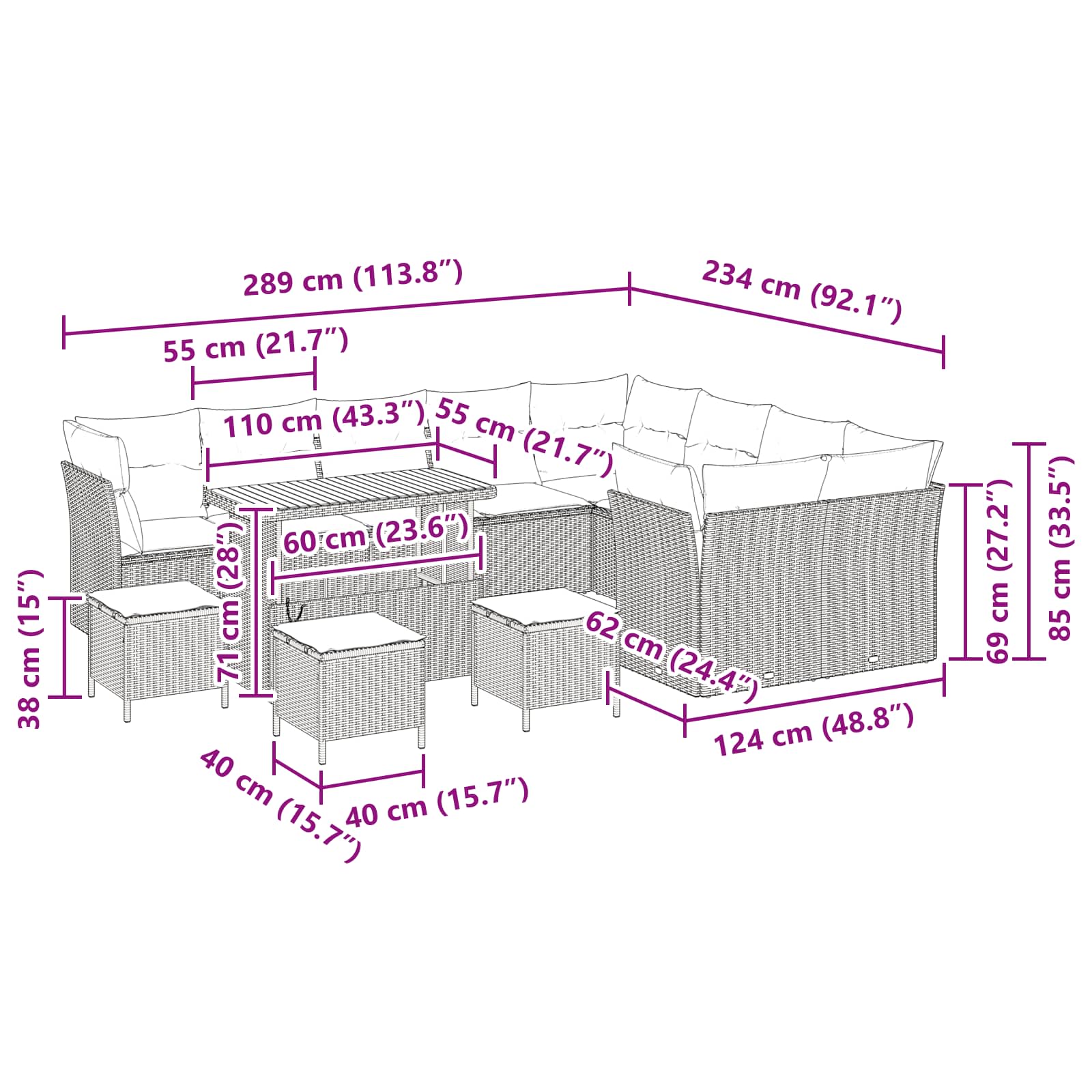 Gartensofa-set 13 pcs Schwarz Poly-Rattan