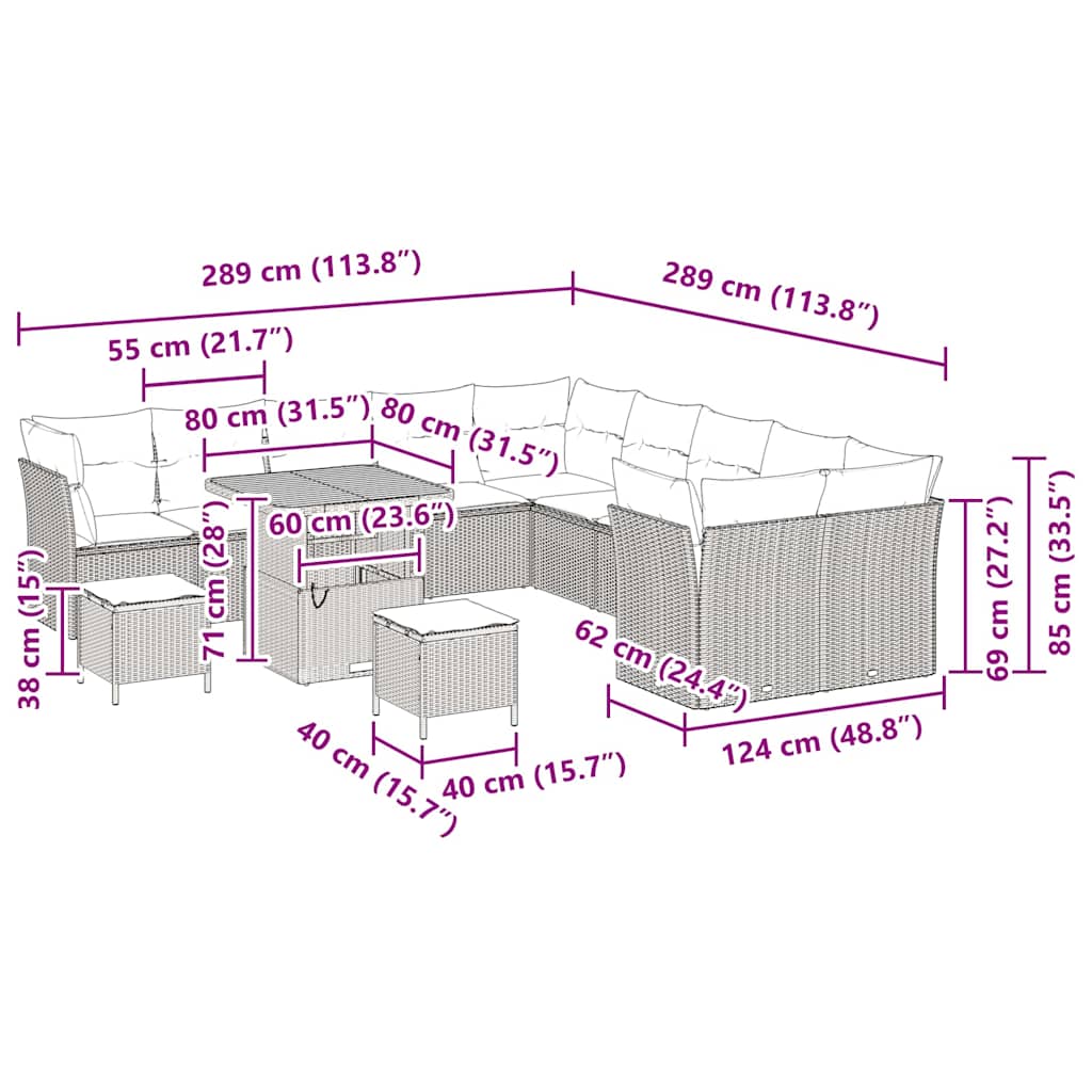 Gartensofa-set 13 pcs Grau Poly-Rattan