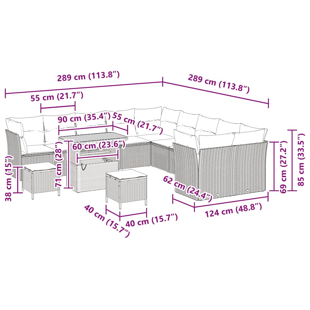 Gartensofa-set 13 pcs Grau Poly-Rattan