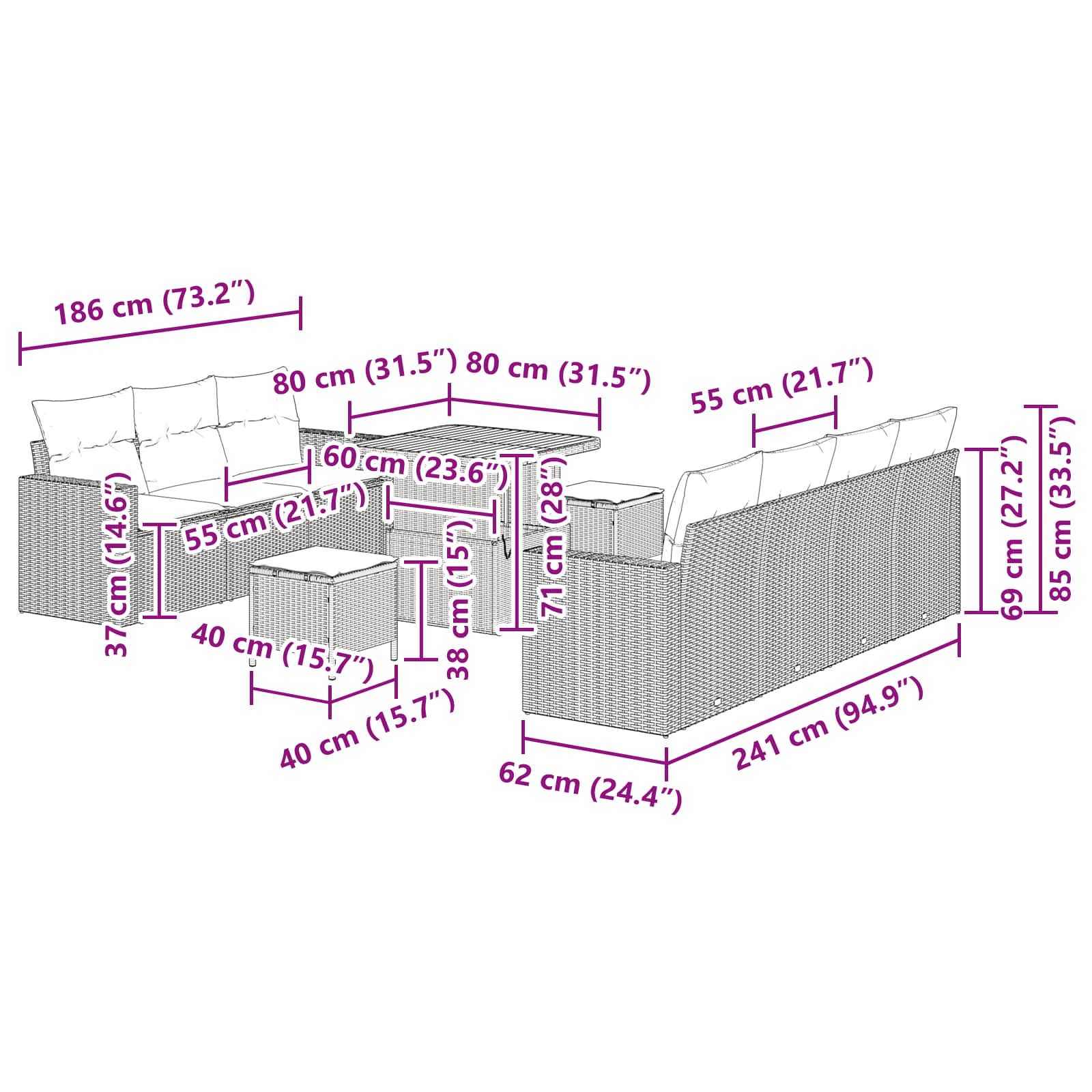 Garten-Sofa-Set 10 pcs Schwarz Poly-Rattan