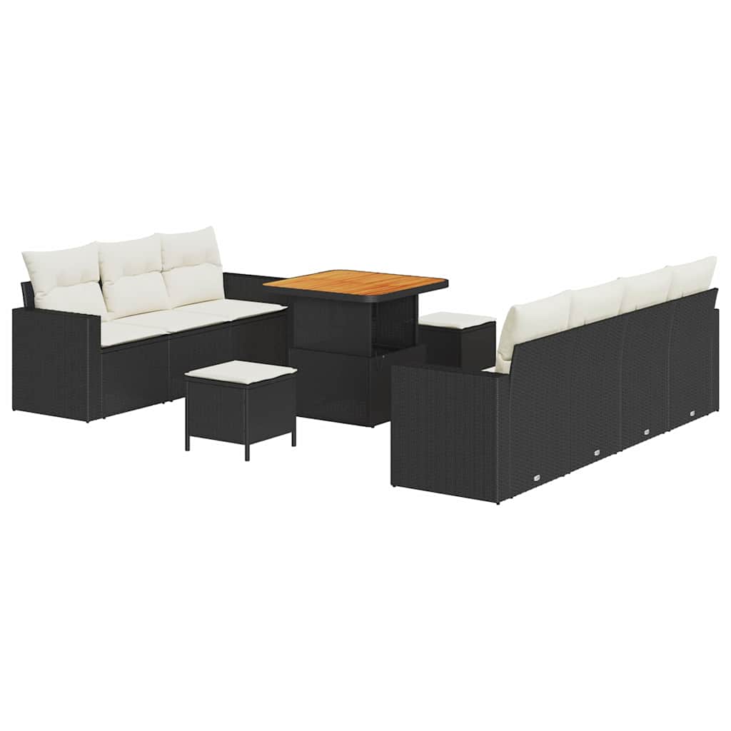 Gartensofa-set mit Kissen 10 pcs Schwarz Poly-Rattan