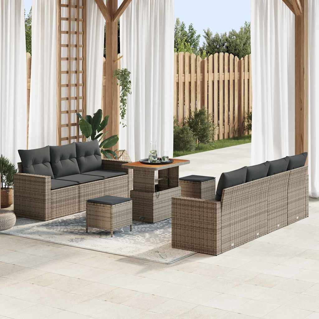 Gartensofa-set mit Kissen 10 pcs Grau Poly-Rattan