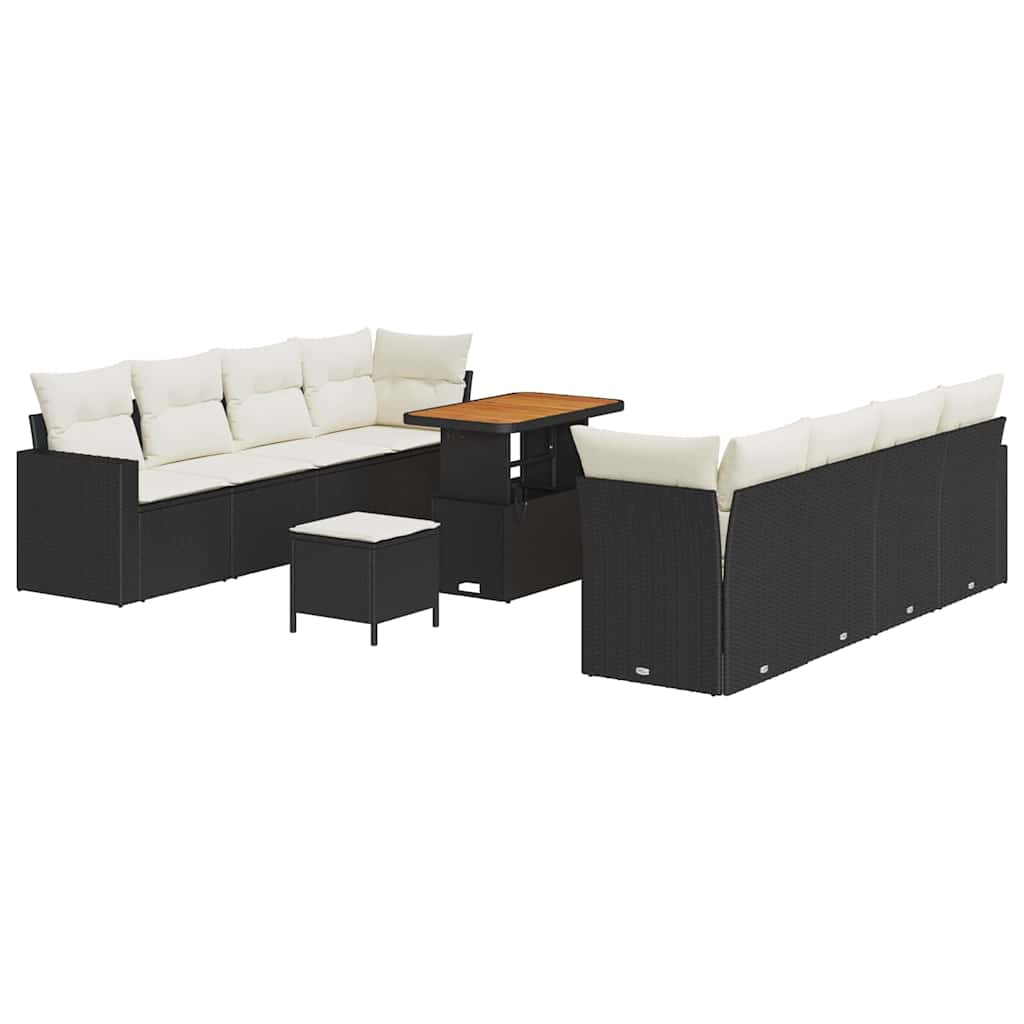 Gartensofa-set 11 pcs Schwarz Poly-Rattan