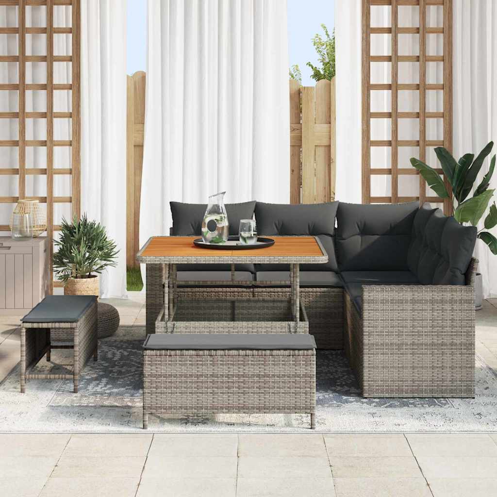 Gartensofa-set 8 pcs Grau Poly-Rattan