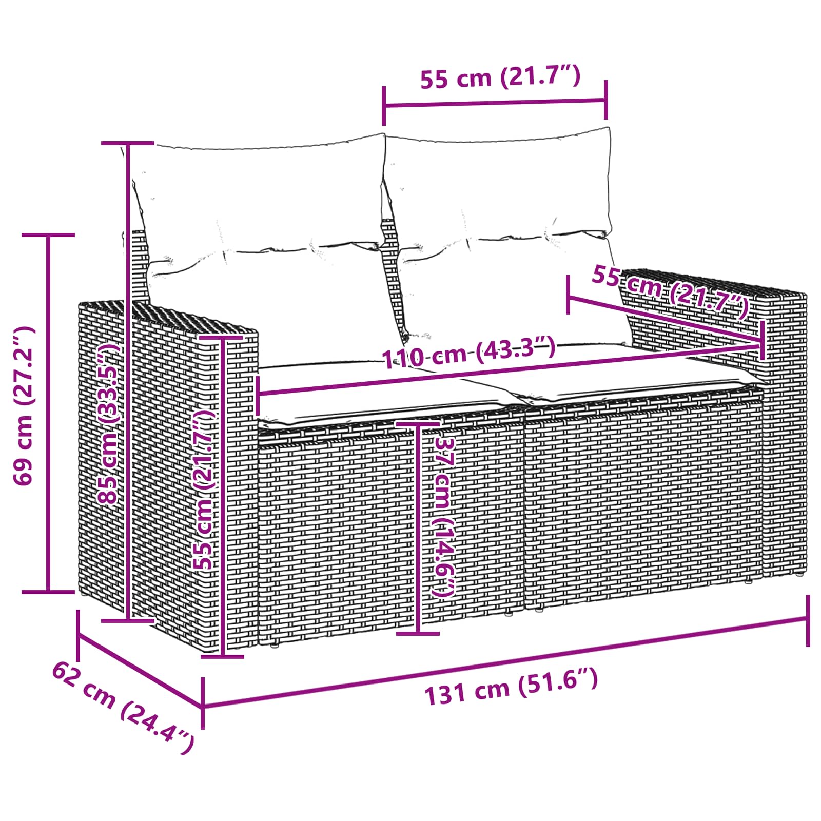Gartensofa-set 10 pcs Schwarz Poly-Rattan