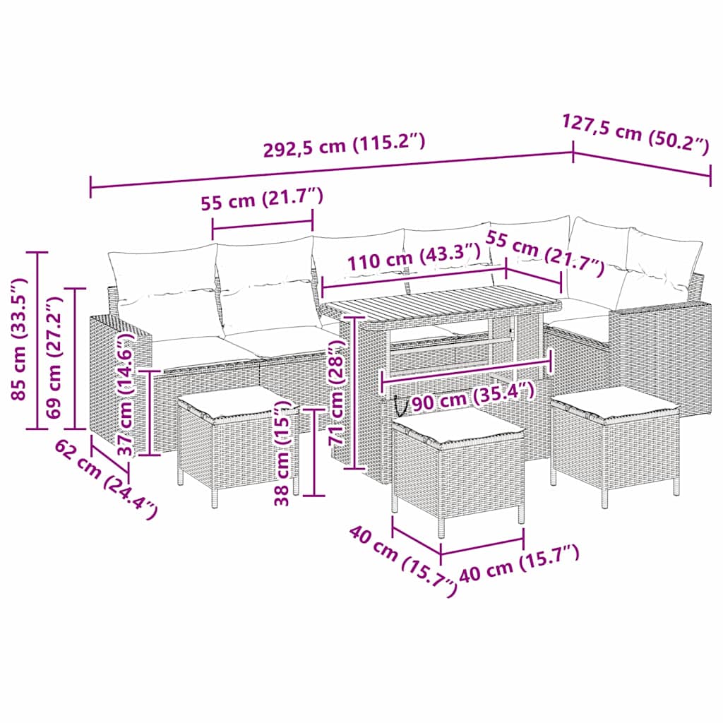 Gartensofa-set 10 pcs Grau Poly-Rattan