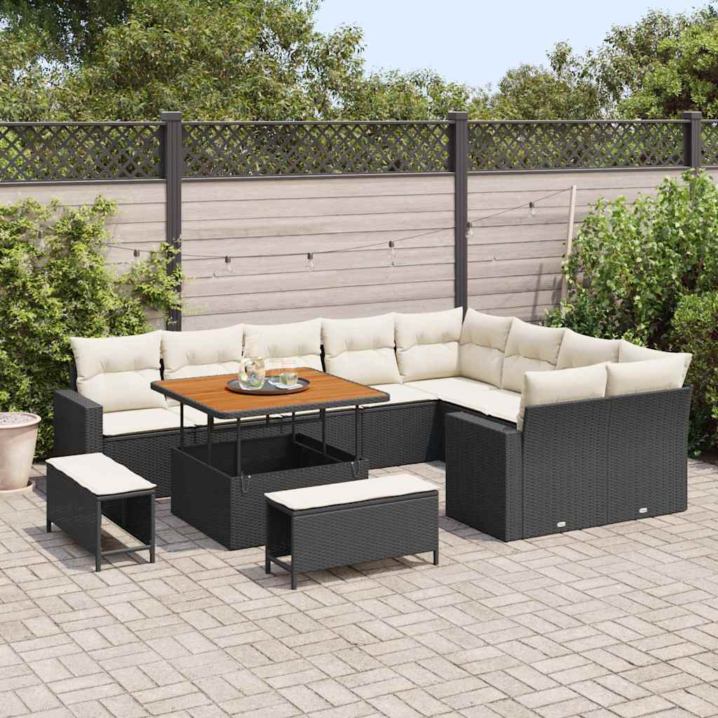 Gartensofa-set 12 pcs Schwarz Poly-Rattan