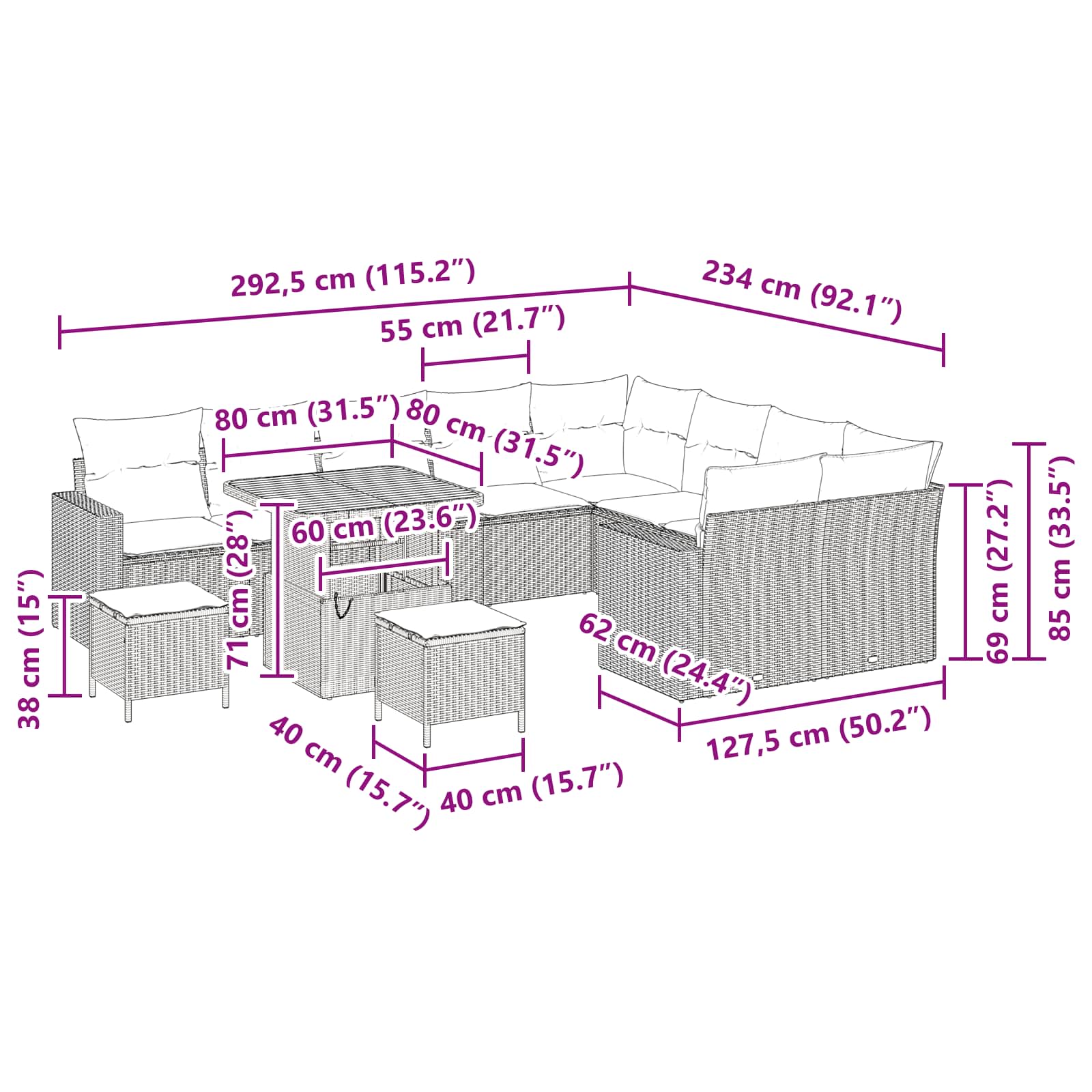 Gartensofa-set 12 pcs Schwarz Poly-Rattan