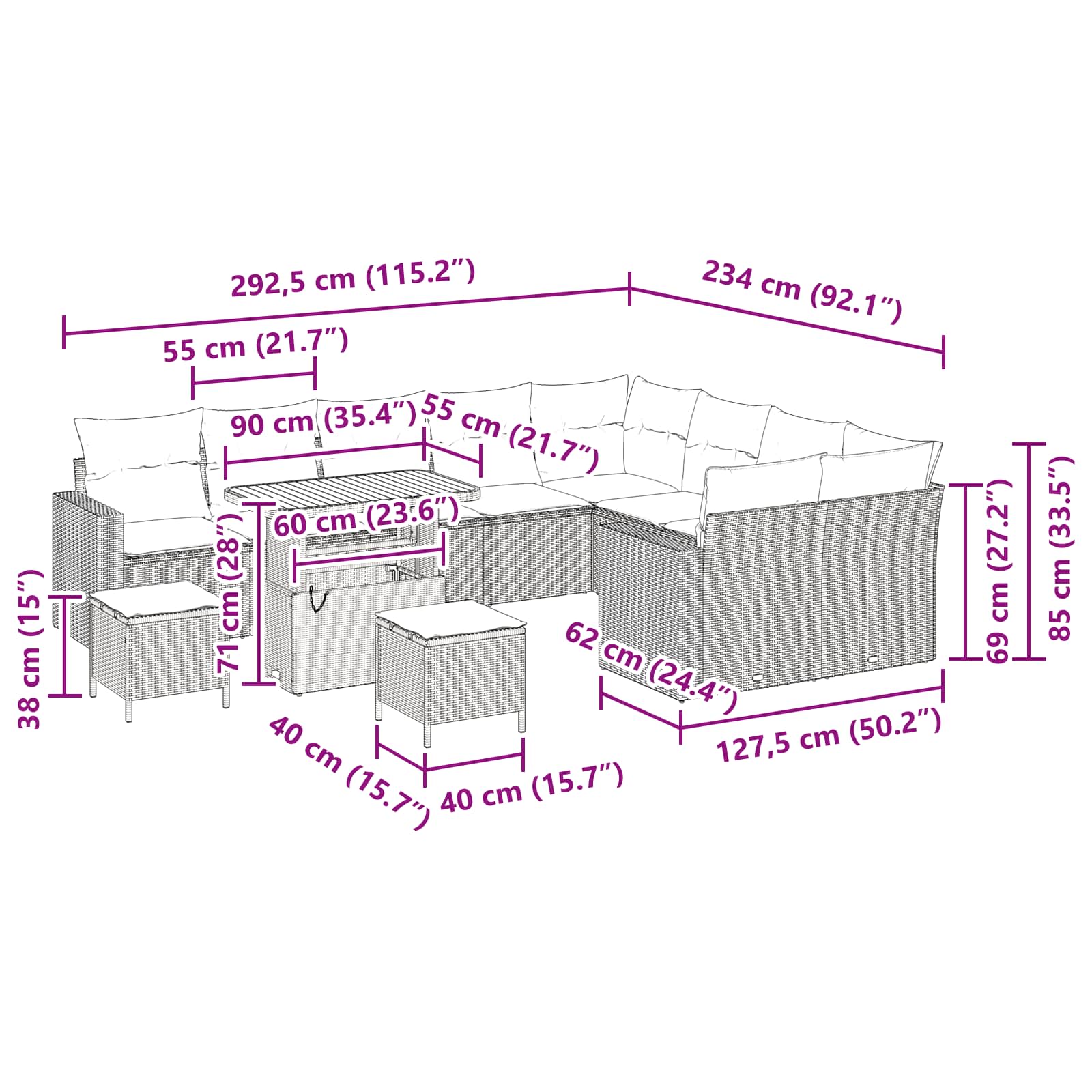 Gartensofa-set 12 pcs Schwarz Poly-Rattan