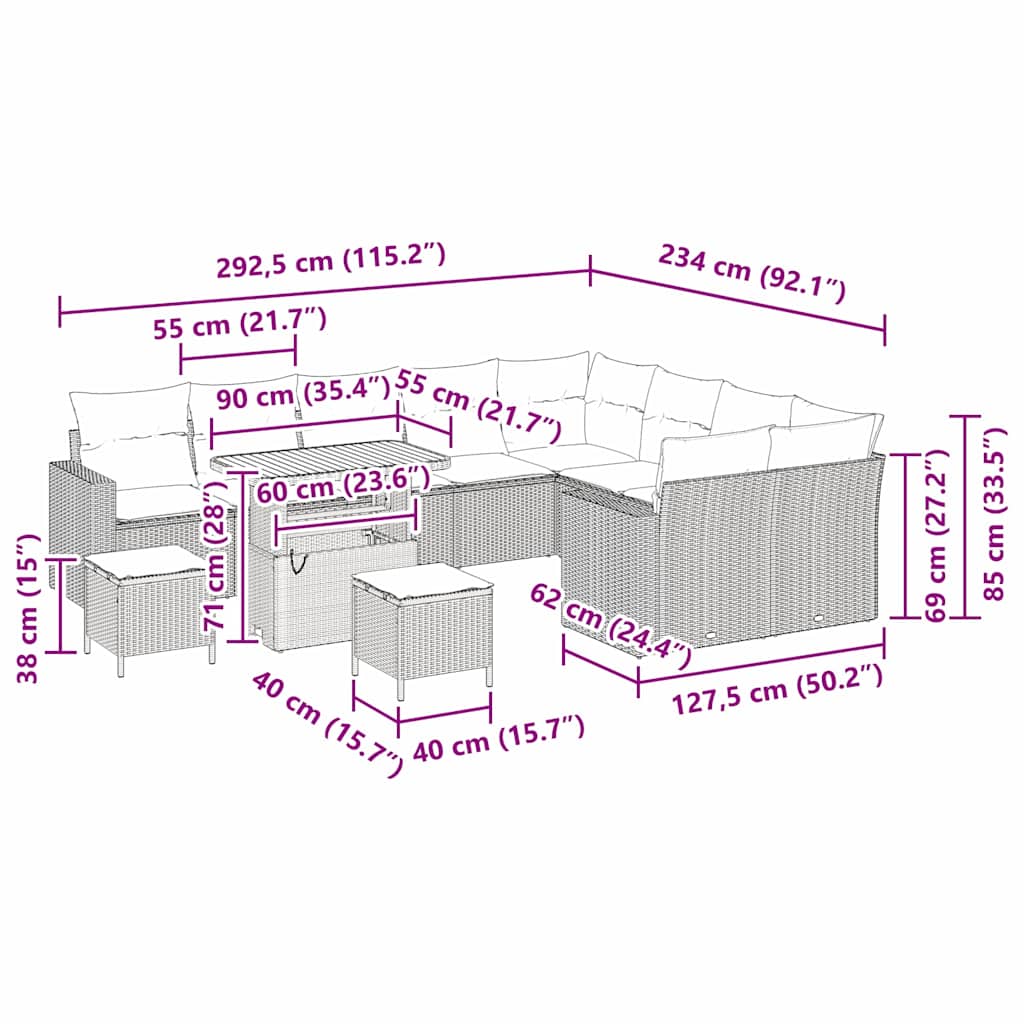 Gartensofa-set 12 pcs Schwarz Poly-Rattan