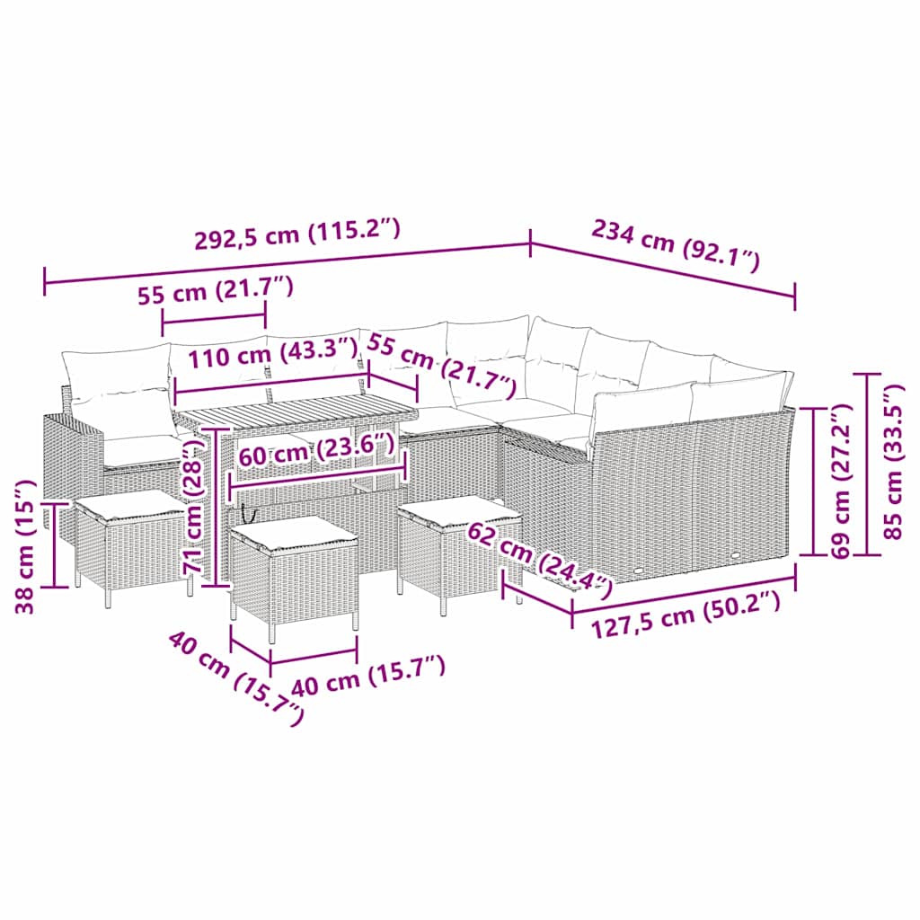 Gartensofa-set 13 pcs Grau Poly-Rattan
