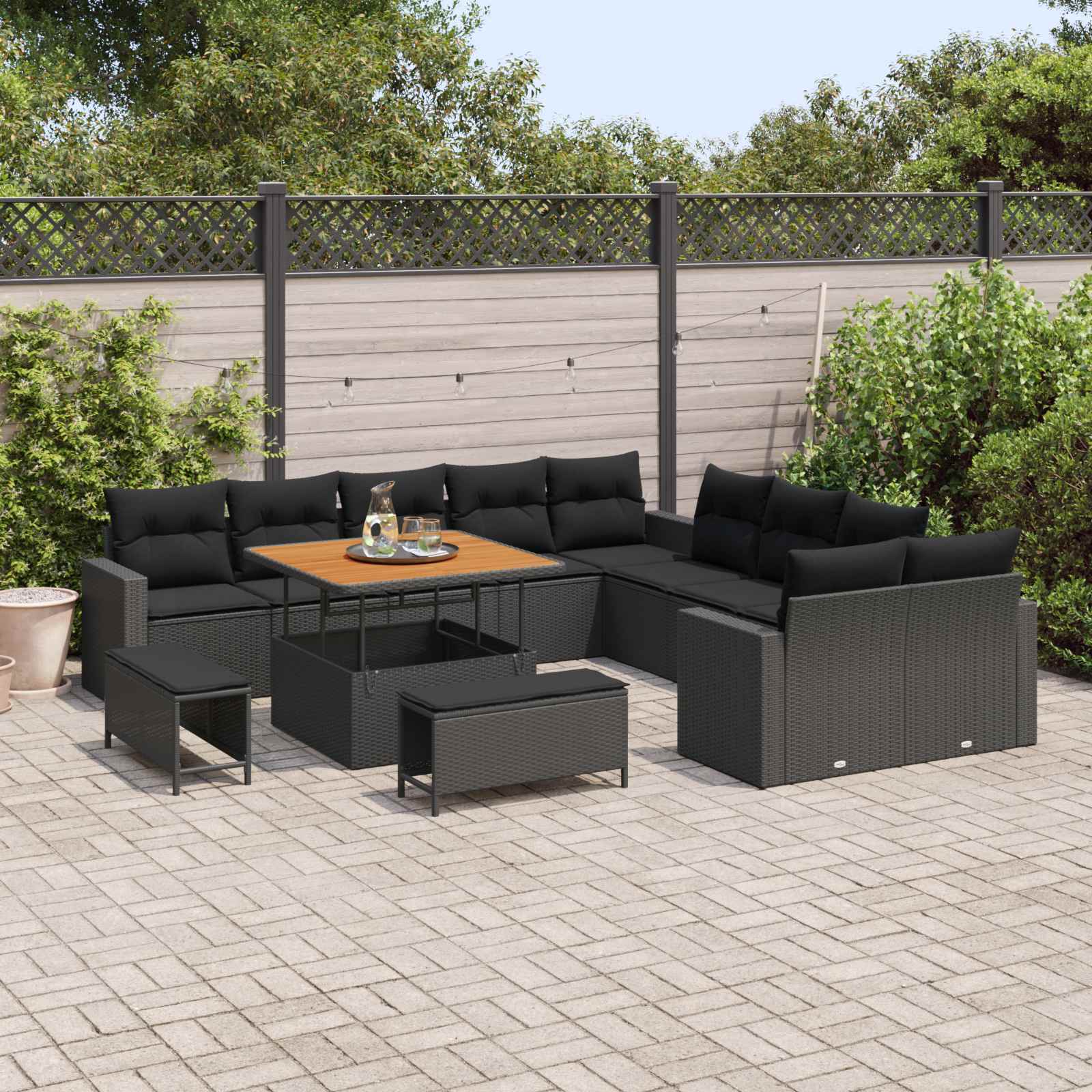 Gartensofa-set 13 pcs Schwarz Poly-Rattan