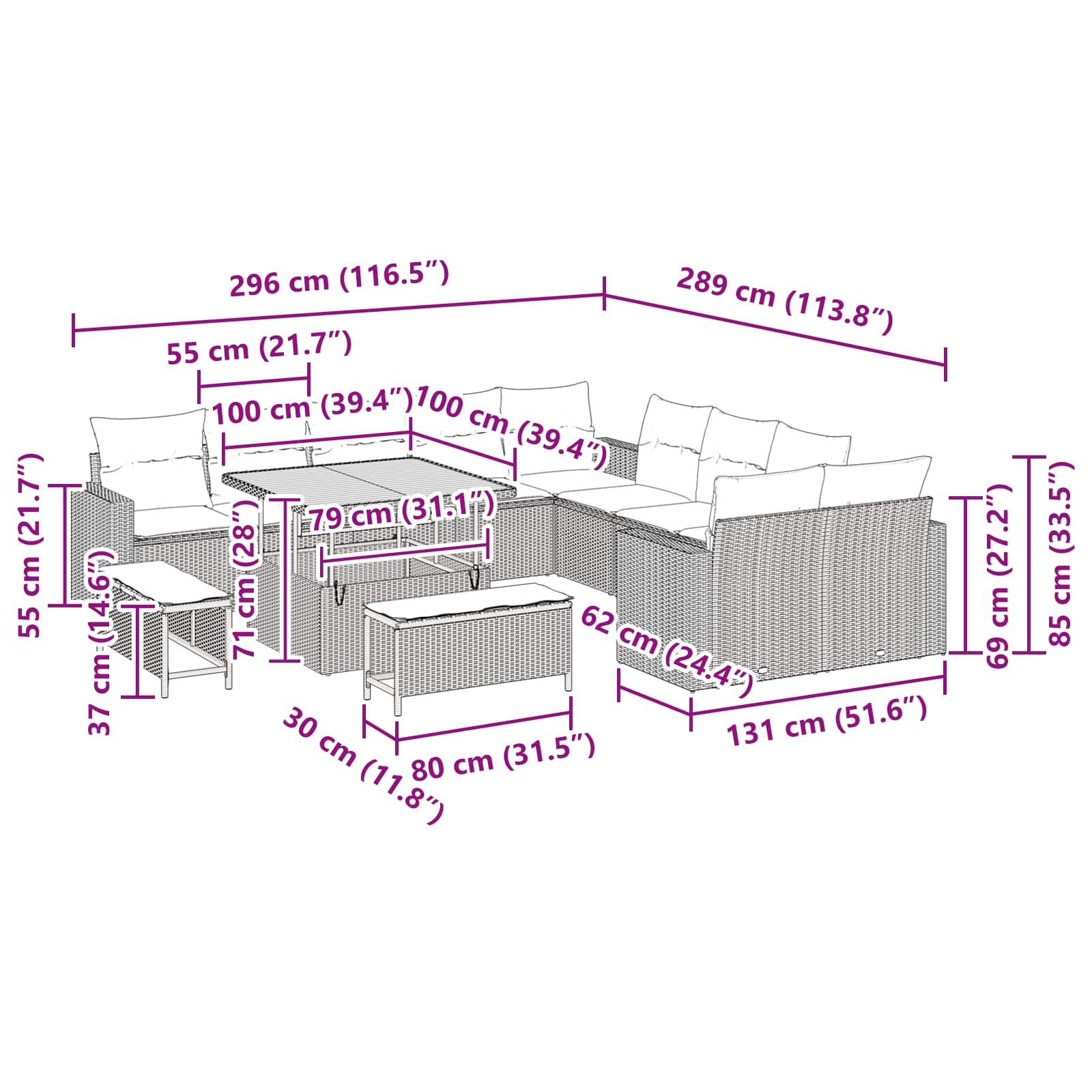 Gartensofa-set 13 pcs Schwarz Poly-Rattan