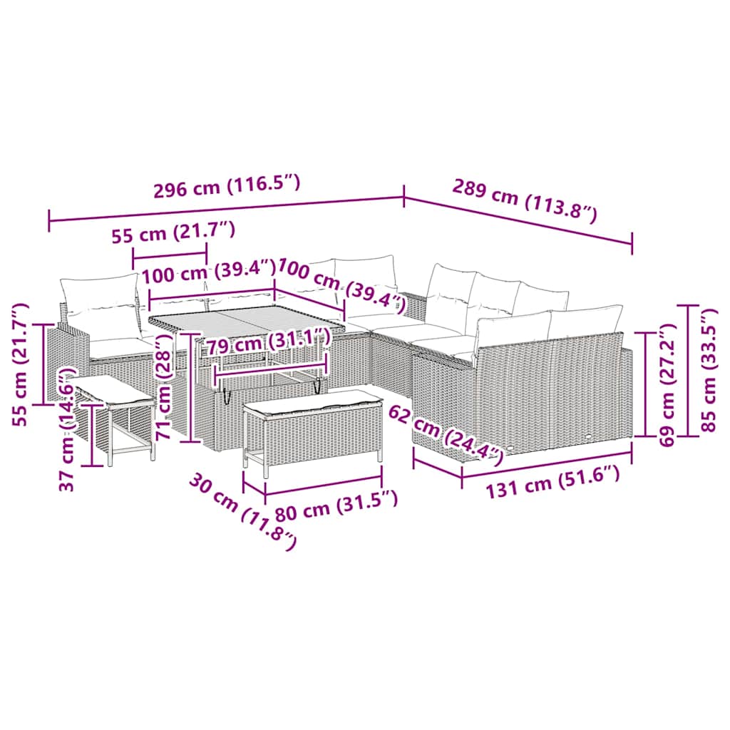Gartensofa-set 13 pcs Grau Poly-Rattan