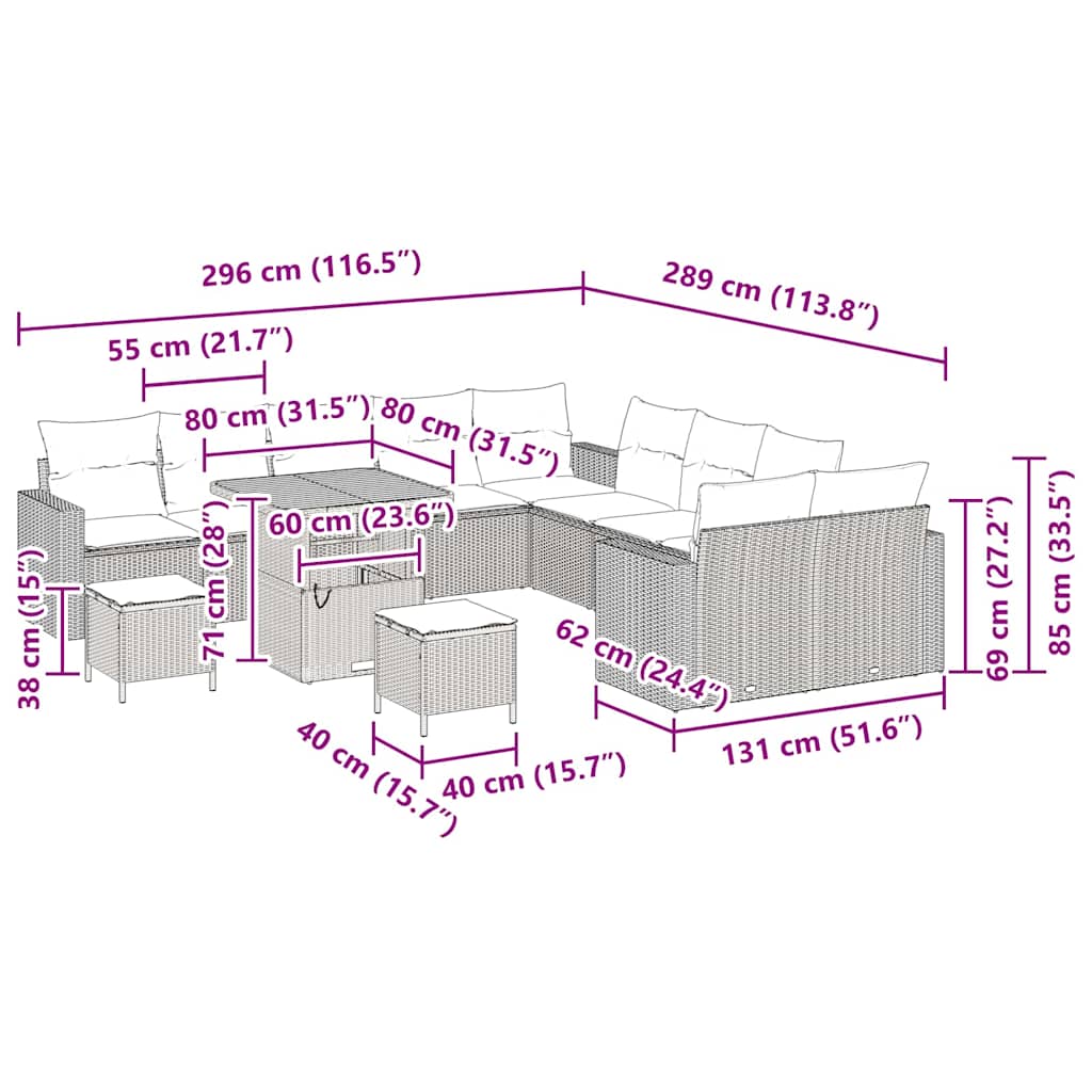 Gartensofa-set 13 pcs Grau Poly-Rattan