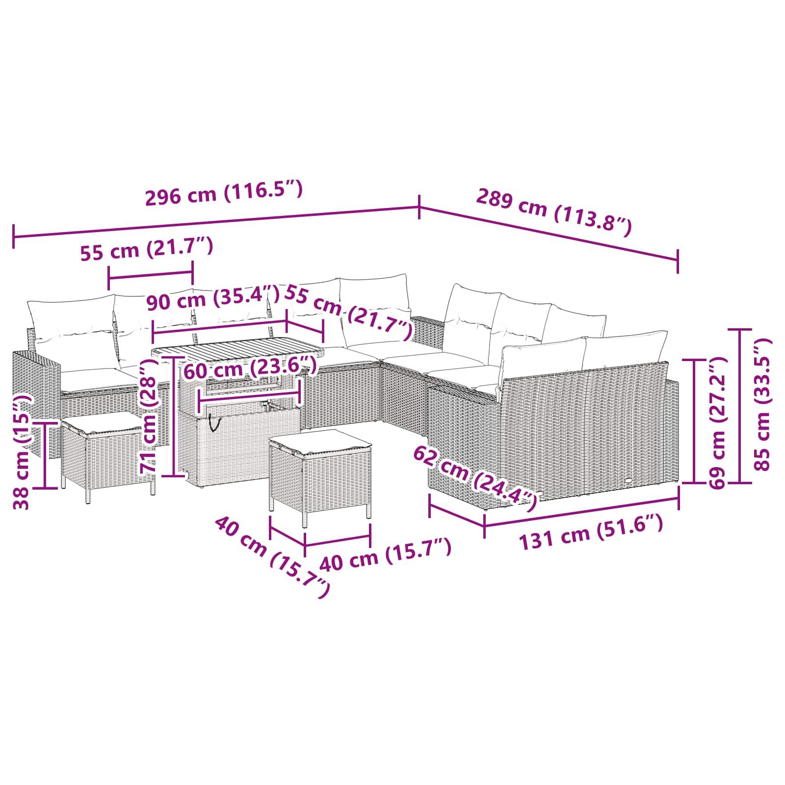 Gartensofa-set 13 pcs Schwarz Poly-Rattan