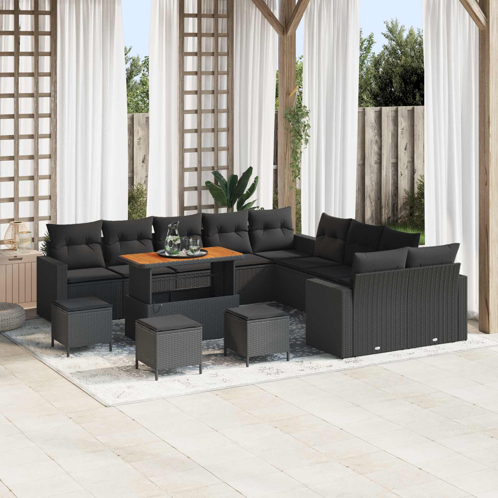 Gartensofa-set Höhenverstellbar 14 pcs Schwarz Poly-Rattan