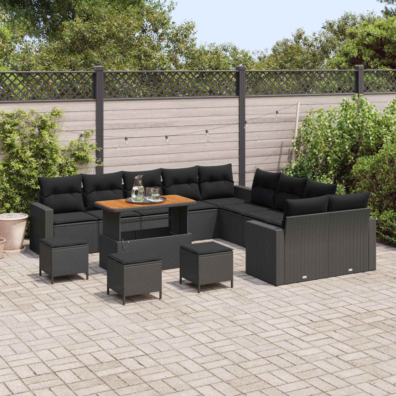 Gartensofa-set Höhenverstellbar 14 pcs Schwarz Poly-Rattan