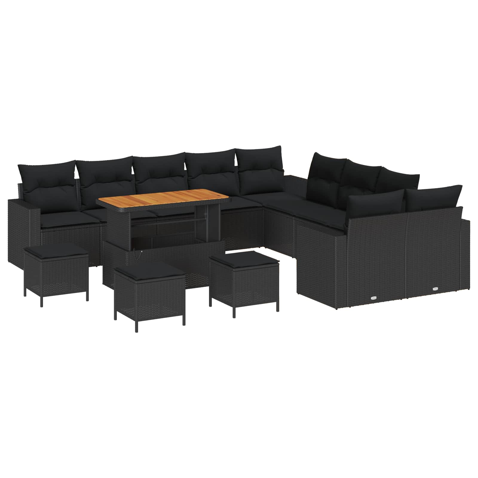 Gartensofa-set Höhenverstellbar 14 pcs Schwarz Poly-Rattan