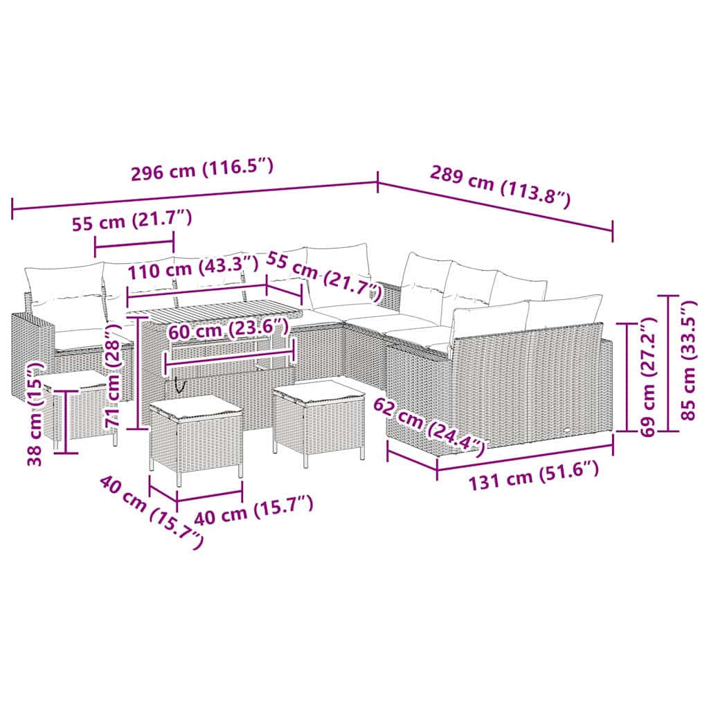 Gartensofa-set 14 pcs Schwarz Poly-Rattan