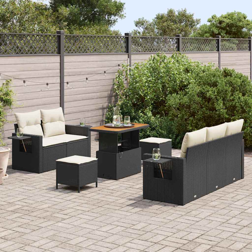 Gartensofa-set mit Kissen 8 pcs Schwarz Poly-Rattan