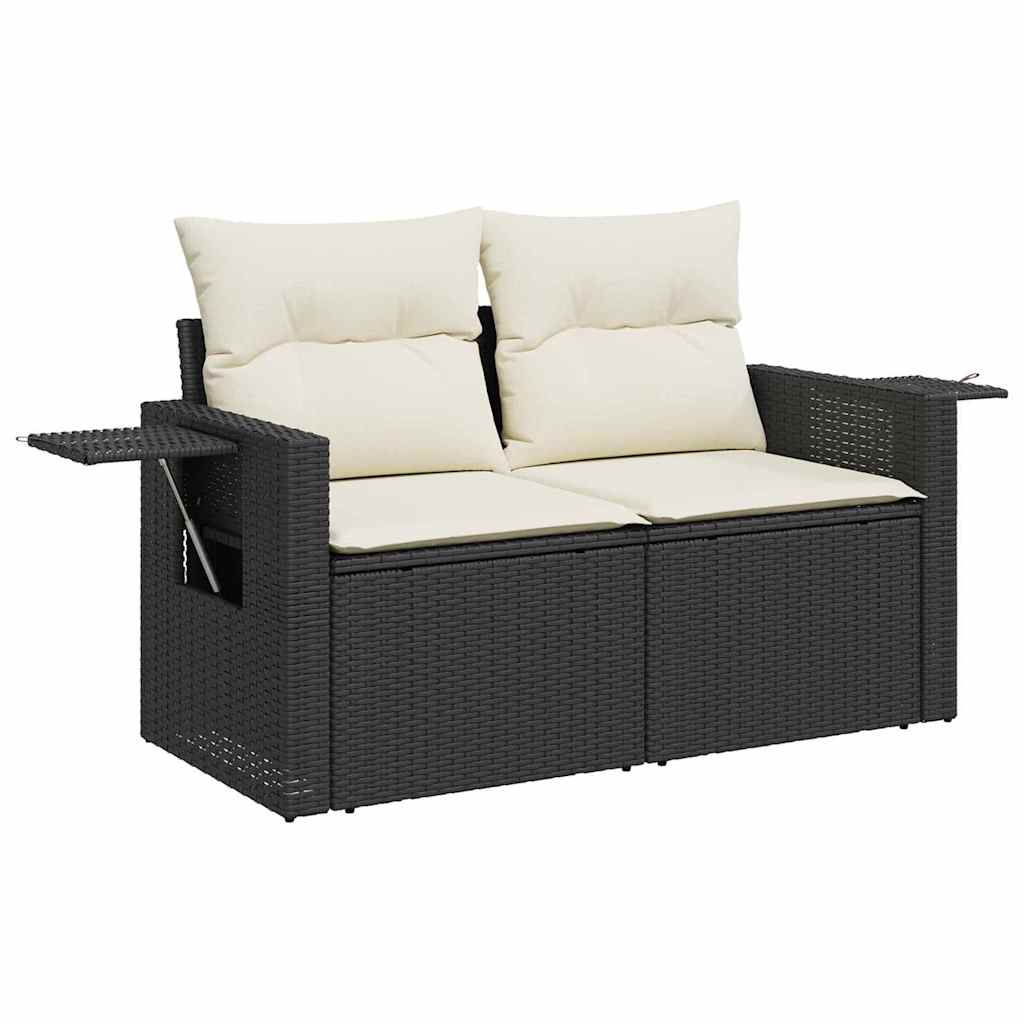 Gartensofa-set mit Kissen 9 pcs Schwarz Poly-Rattan