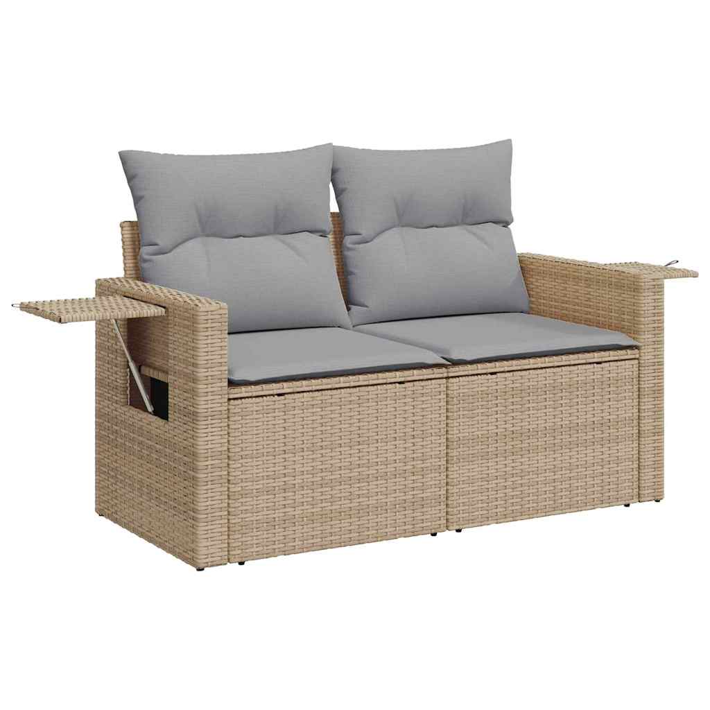 Gartensofa-set mit Kissen 9 pcs Beige Poly-Rattan