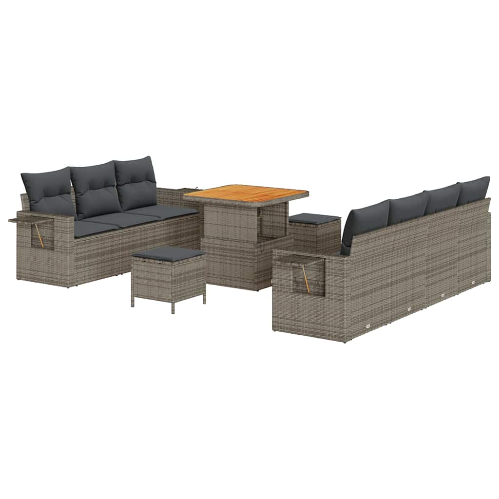 Gartensofa-set mit Kissen 10 pcs Grau Poly-Rattan
