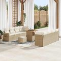 Garten-Sofa-Set mit Speicher 11 pcs Beige Poly Rattan