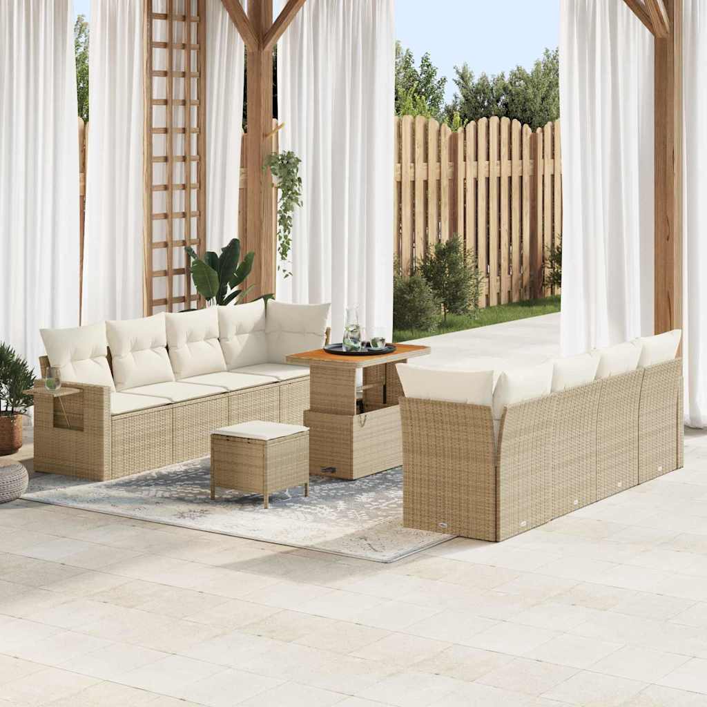 Gartensofa-set mit Kissen 11 pcs Beige Poly Rattan
