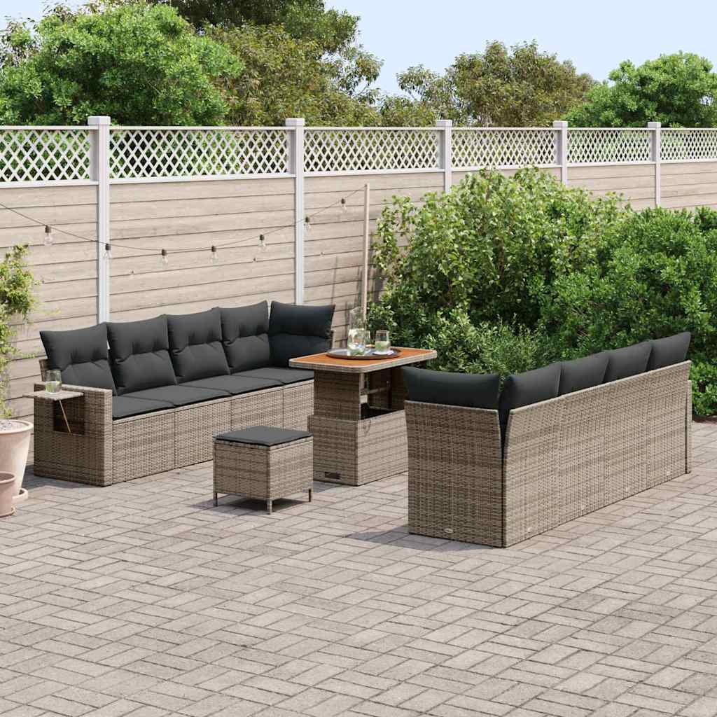 Gartensofa-set mit Kissen 11 pcs Grau Poly Rattan