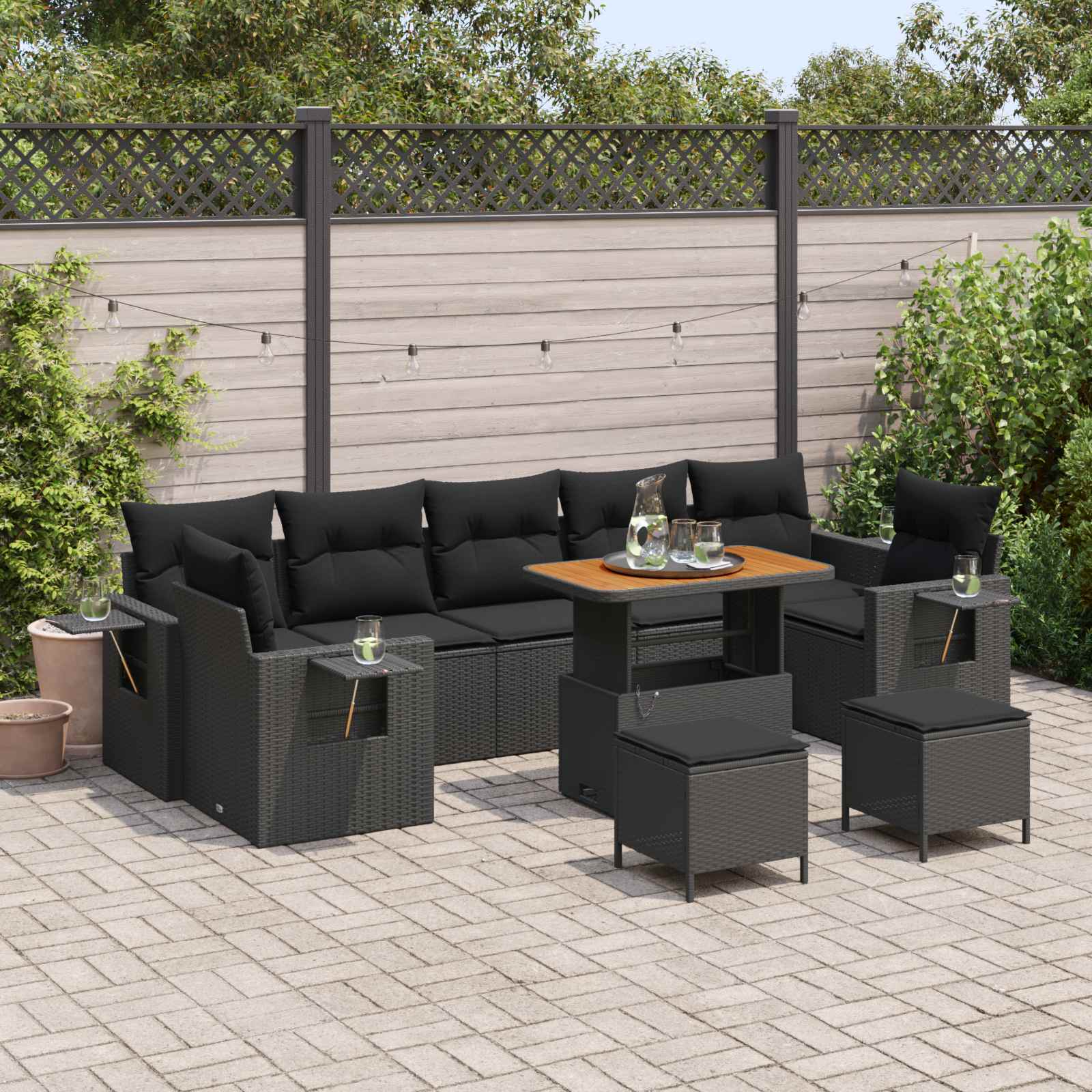 Garten-Sofa-Set 10 pcs Schwarz Poly-Rattan