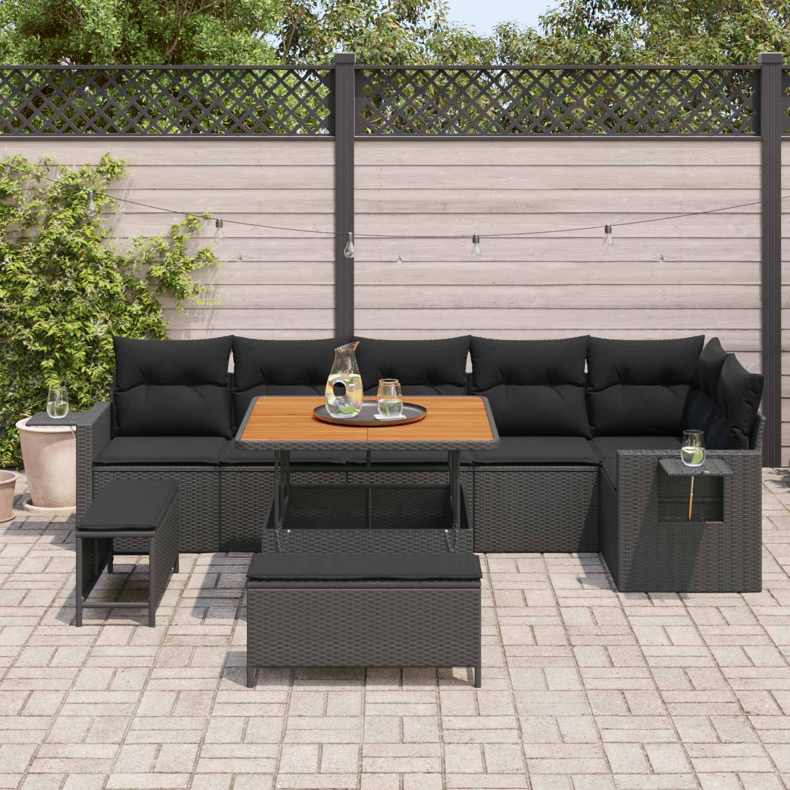 Gartensofa-set 9 pcs Schwarz Poly-Rattan