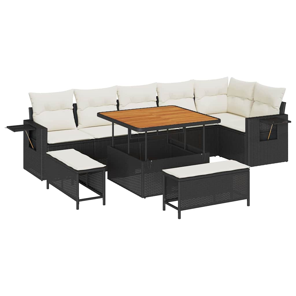 Gartensofa-set 9 pcs Schwarz Poly-Rattan