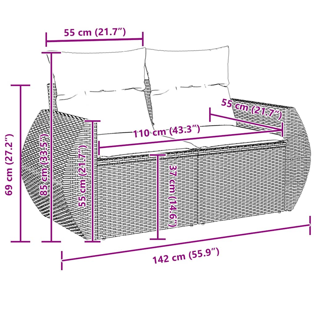 Gartensofa-set 8 pcs Beige Poly-Rattan