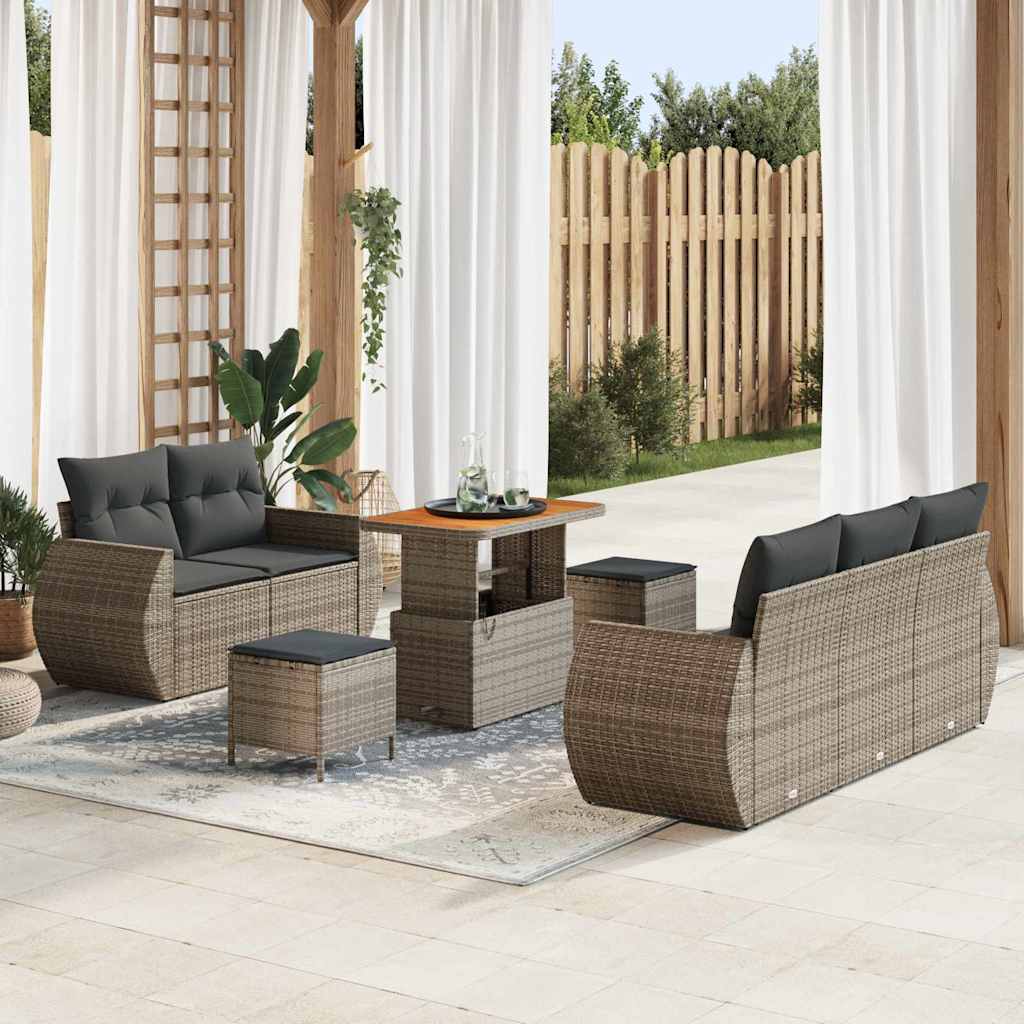 Gartensofa-set 8 pcs Grau Poly-Rattan