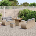 Gartensofa-set mit Kissen mit Speicher 9 pcs Beige Poly-Rattan