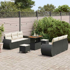 Gartensofa-set mit Kissen 9 pcs Schwarz Poly-Rattan