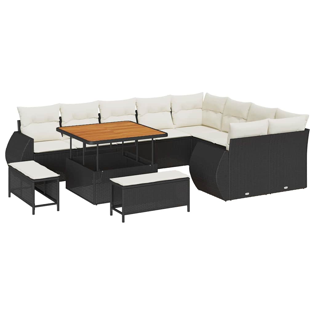 Gartensofa-set 12 pcs Schwarz Poly-Rattan
