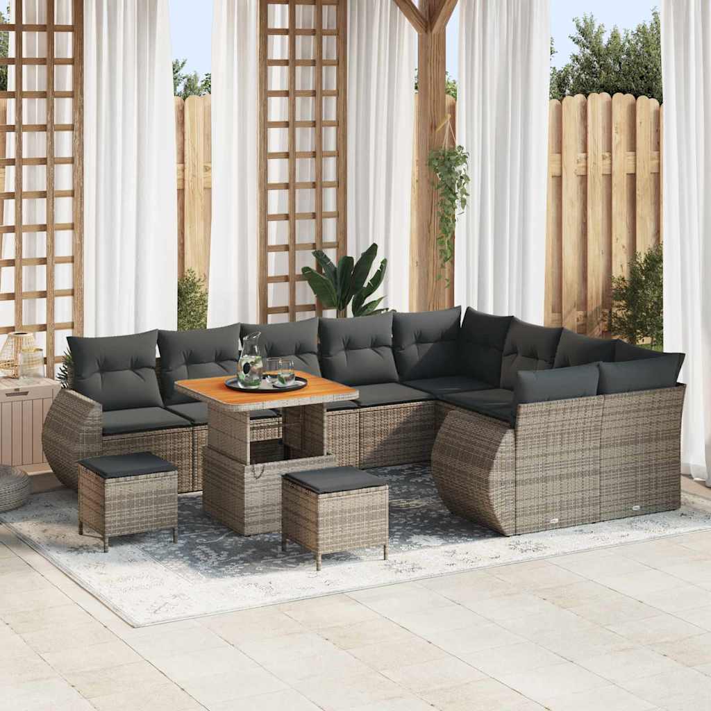 Gartensofa-set 12 pcs Grau Poly-Rattan