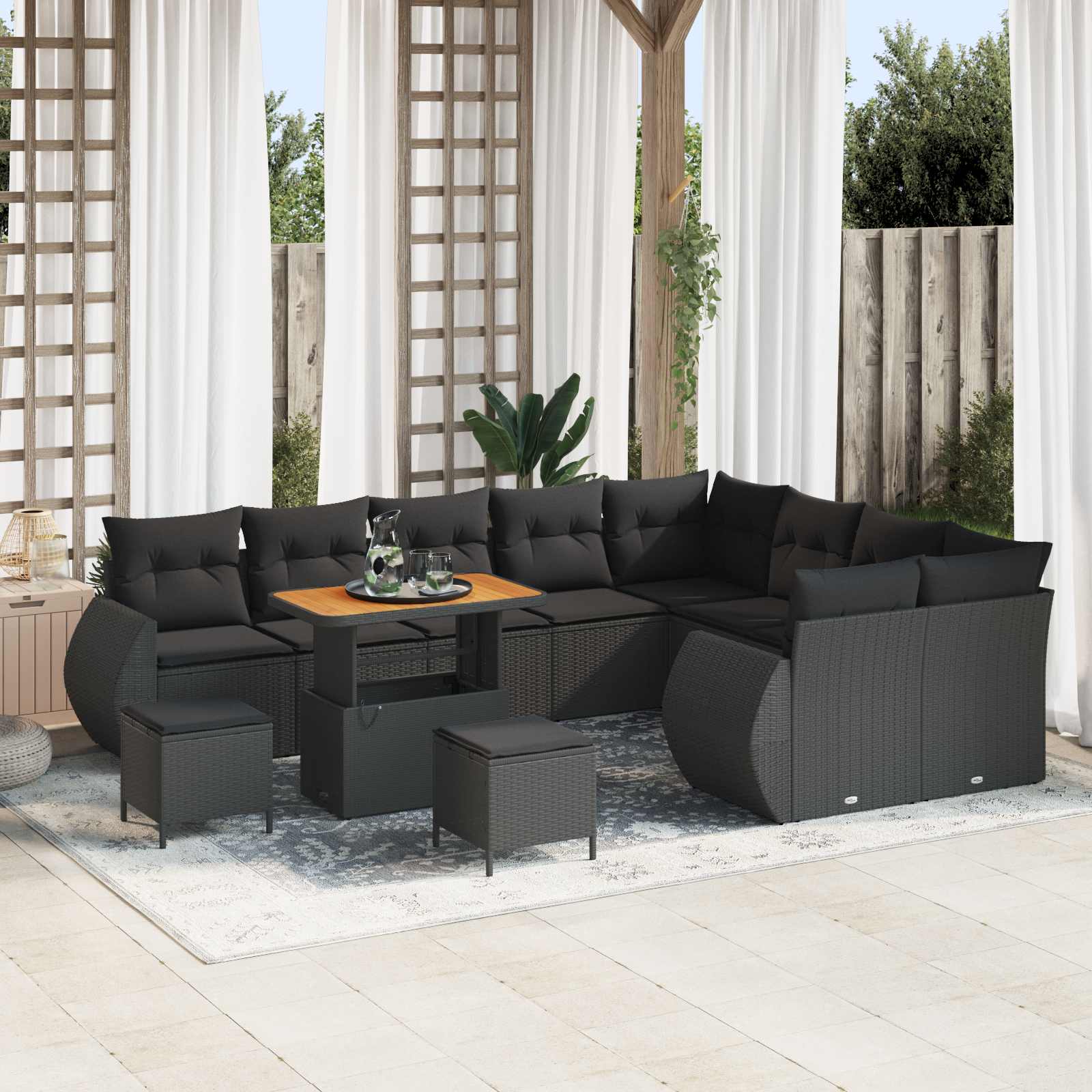 Gartensofa-set 12 pcs Schwarz Poly-Rattan