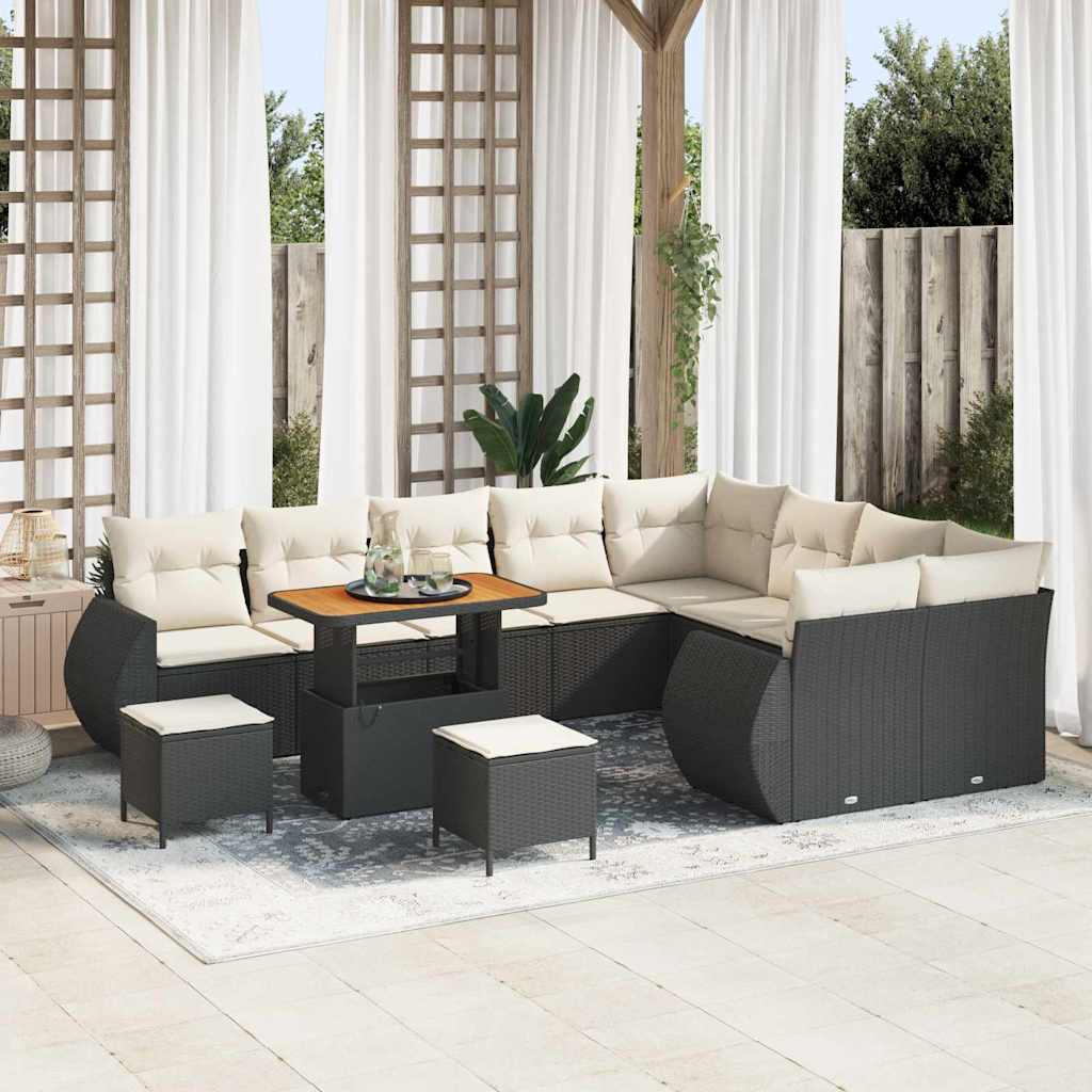 Gartensofa-set 12 pcs Schwarz Poly-Rattan