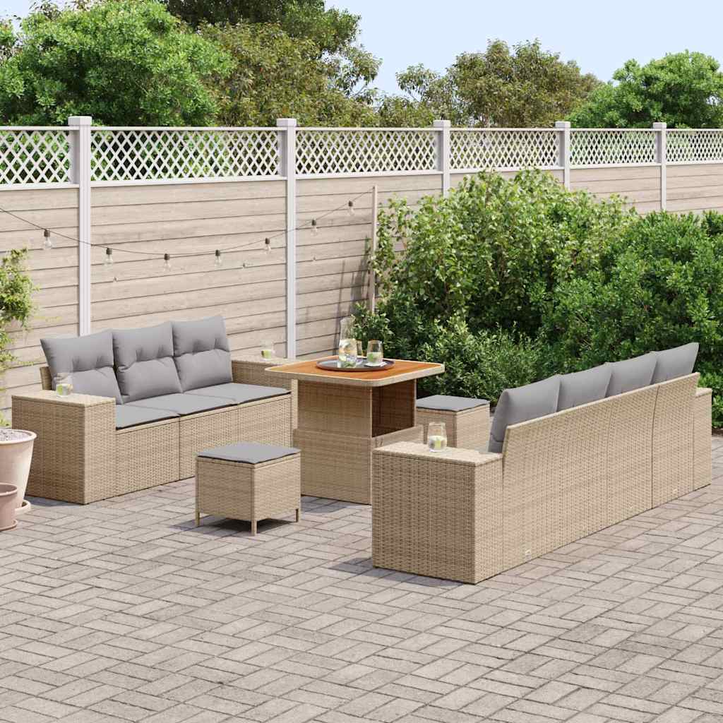 Garten-Sofa-Set 10 pcs Beige Poly-Rattan