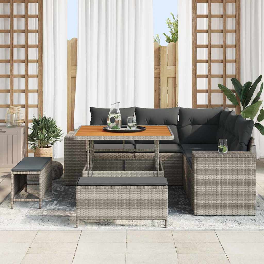 Gartensofa-set mit Kissen 8 pcs Grau Poly-Rattan