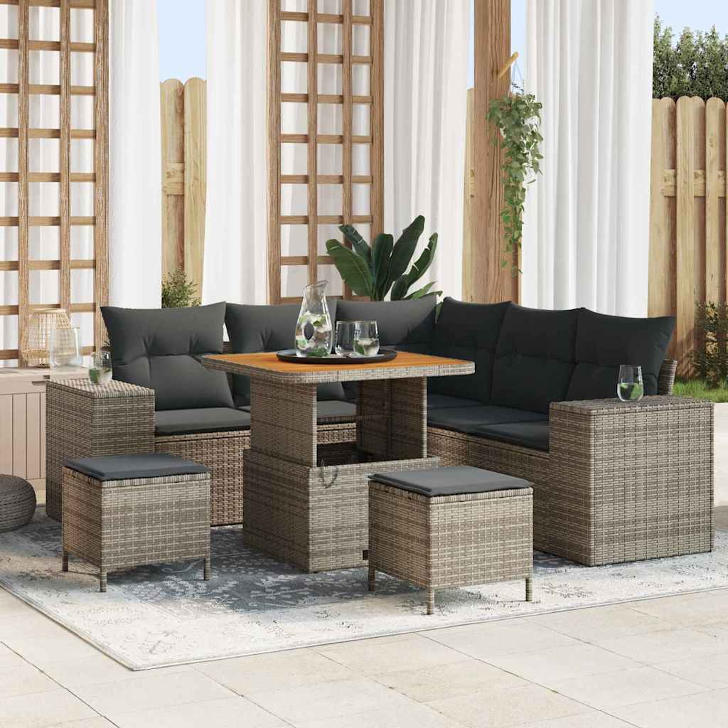 Gartensofa-set mit Kissen 8 pcs Grau Poly-Rattan