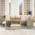 Gartensofa-set mit Kissen 9 pcs Beige Poly-Rattan
